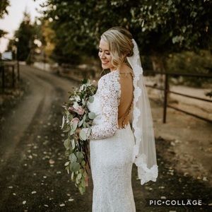 Long Sleeve Lace Wedding Dress with open back